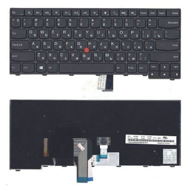 Клавиатура Lenovo ThinkPad T450, T440. Плоский Enter. Черная, с черной рамкой. PN: 0C02253, 04Y0862.