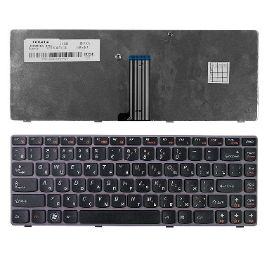 Клавиатура Lenovo Z470, G470AH, G470GH, Z370 Series. Плоский Enter. Черная, с серой рам