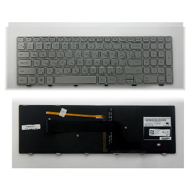 Клавиатура Dell Inspiron 15-7000, 15-7537. Плоский Enter Серебристая с серебристой рамкой. Подсветка