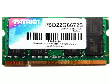 Оперативная память SODIMM DDR2 2Gb PC2-5300 667MHz Patriot PSD22G6672S для ноутбука